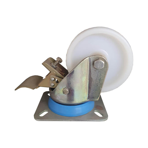 Rueda giratoria Alex nylon 125mm con freno y base atornillable