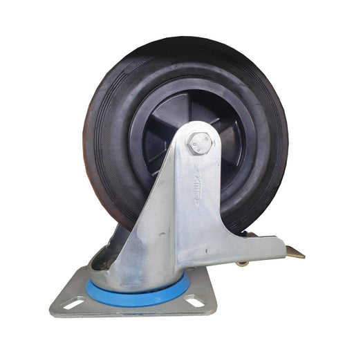 Rueda Alex goma con base atornillable y freno 200 mm